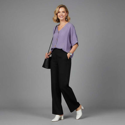 Elegant V-Neck Blouse | Women's Long Sleeve Top